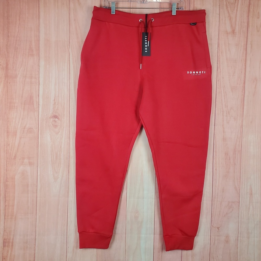 Sonneti London Sweatpants‎ Mens 3XL Red Fleece Lined Tapered Leg Athletic Jogger